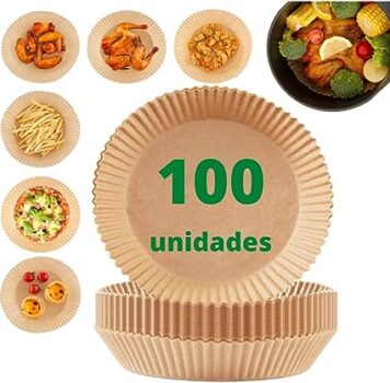 Kit com 100 unidades de papel descartável antiaderente para Air Fryer