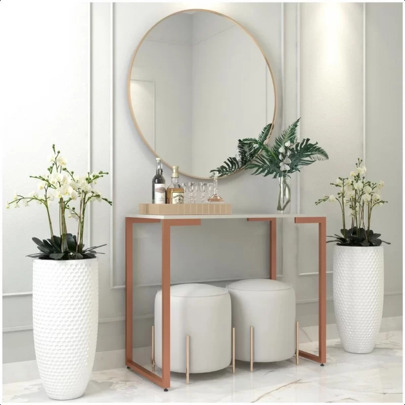 Mesa Buffet Balcão Aparador Industrial Pés Rosé Gold