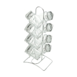 034 Conjunto 8 Potes para Temperos de Vidro com Tampa Hermética e Suporte de Metal Cromado