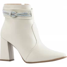 822.3 Bota Feminina Lumiss Strass Salto Alto Grosso Bico Fino Confortável Cano Curto Napa Preto