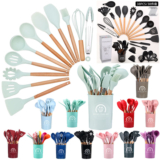 588.3 Kit de 12 Peças de Utensílios de Cozinha em Silicone Cozinhe com Saúde: Maciço e Cabo de Madeira, Perfeito para uma Ali