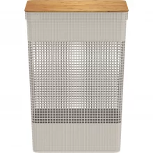 843 Cesto De Roupas Grid Com Tampa De Bambu 49 Litros – Bege OU