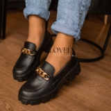 754 Mocassim Feminino Tratorado Corrente Preto Verniz Confortável Top