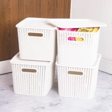 815.5 4 Caixas Organizadora Cesto Rattan Multiuso 20 Litros Com Tampa Empilhavel