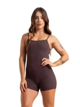 859 Macaquinho Smile Coffee em Poliamida com Alças Fina e Compressão Média para Musculação e Yoga