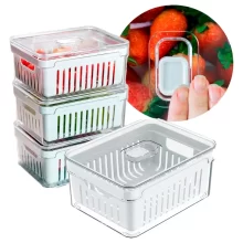 880 Kit 4 Organizadores Geladeira Tampa Acrílico Com Cesto de Drenagem 2,2 Litros