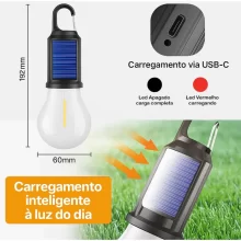 865 Lâmpada Led Solar De Gancho Portátil Camping Viagem Pesca Preto