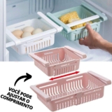 057 – Cesto Organizador De Geladeira Multiuso Gaveta Retrátil Ajustável Prático