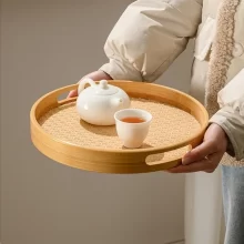 879 Bandeja de Bambu Redonda 1 Peça para Chá, Sobremesas, Frutas e Vinho